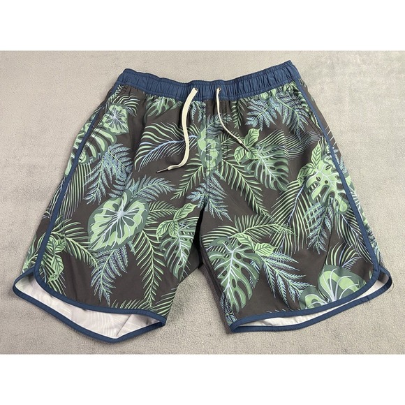 Fair‎ Harbor Shorts Mens Medium Swim Green Tropical Palm 8" Lined Trunks - Picture 1 of 11